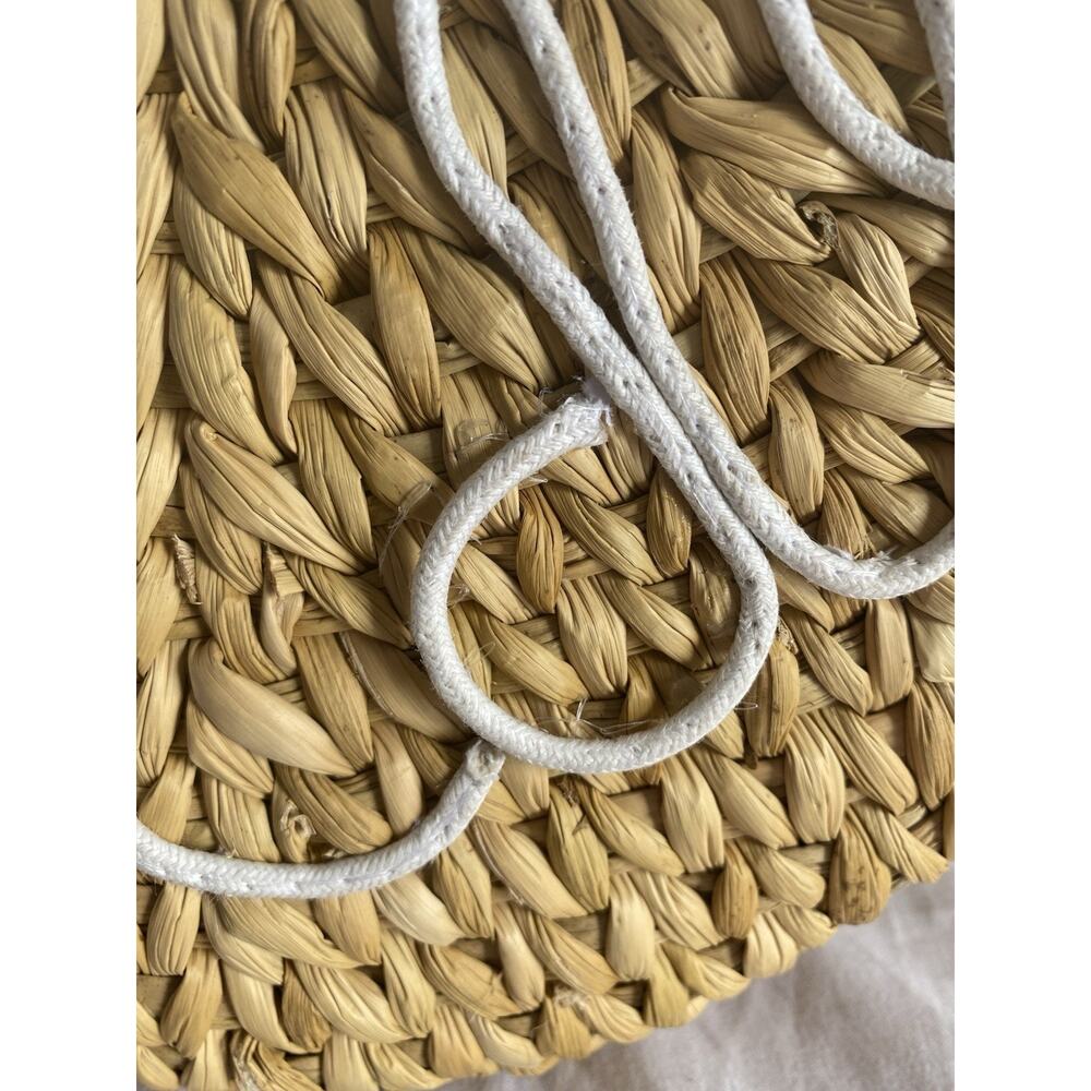 Woven Straw Bride Tote Bag with Pom Pom Embroidery Wedding Large Semi-Circle - Picture 5 of 5